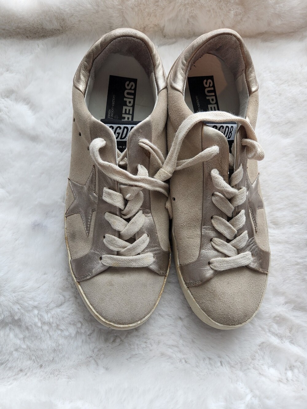Golden Goose Beige Suede Low-Top Sneakers with Star Detail